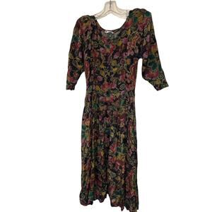 Vintage 90's Starina FLORAL BUTTON FRONT MIDI SHIRT DRESS SZ M